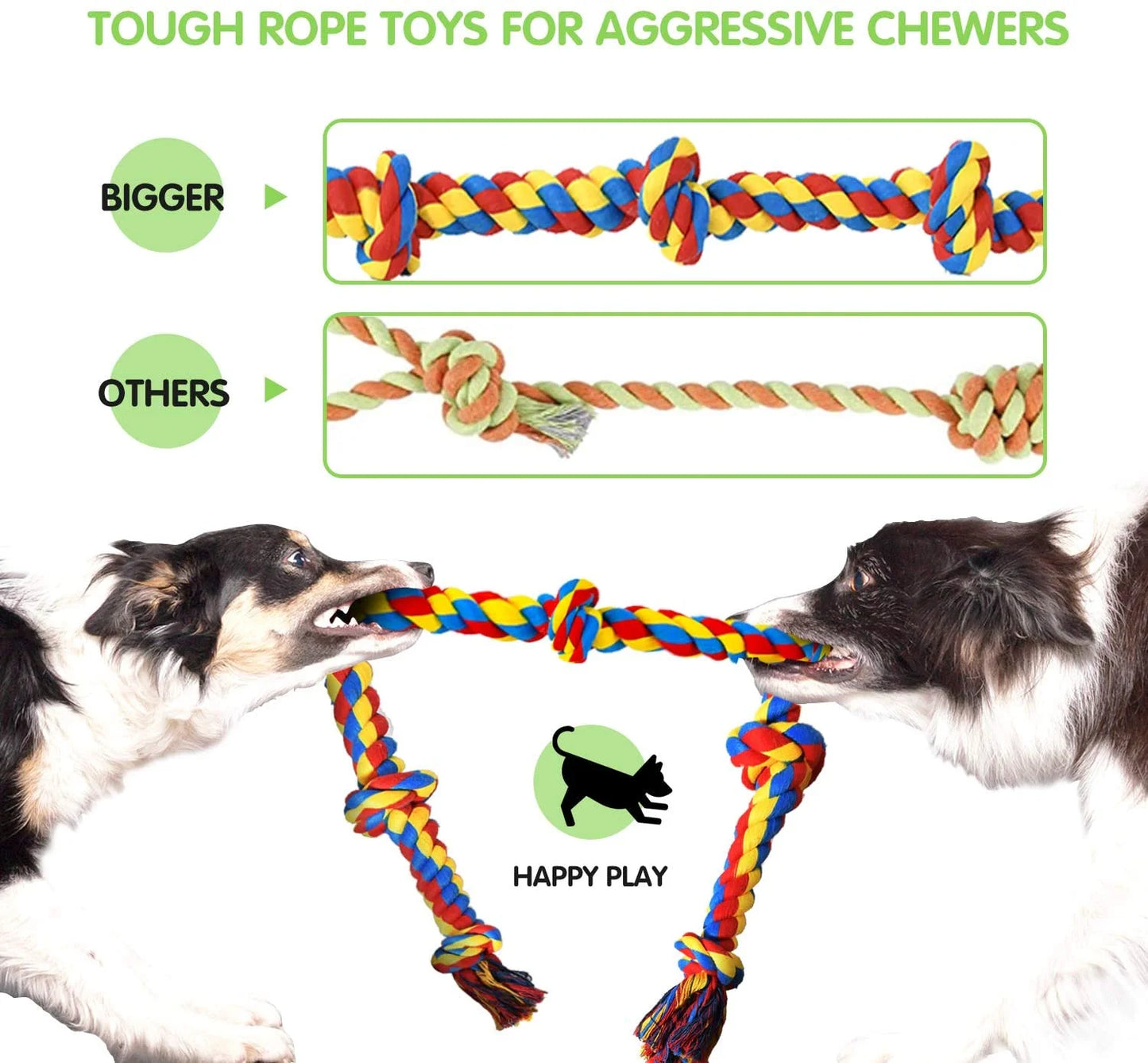 Large Tough Chew Toys, 9-Piece Indestructible Cotton Puppy Teething Tug Set for Aggressive Chewers