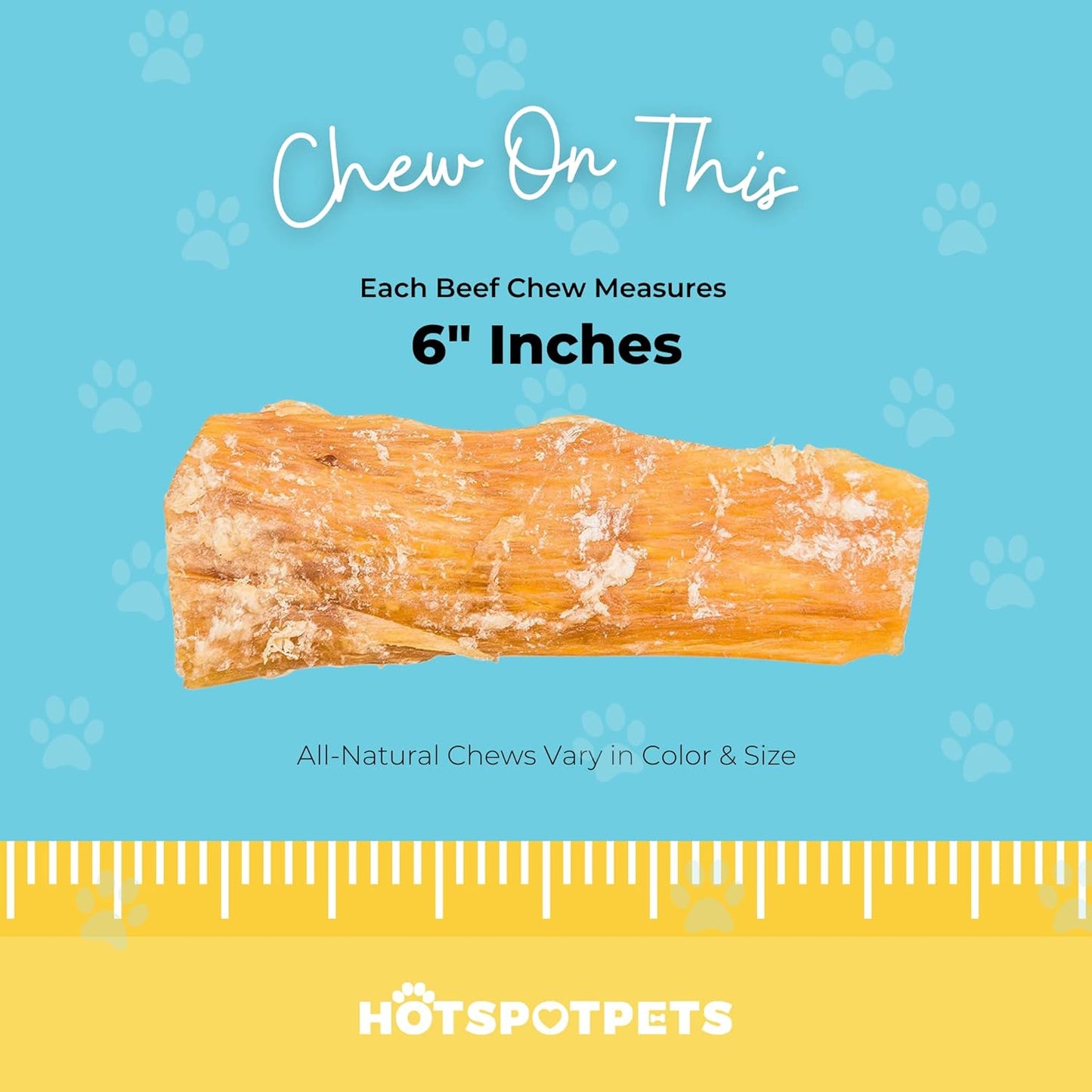 Hotspot Pets Beef Tendon Chews for Dogs - 6 Inch All Natural, Free-Range, Grass-Fed Premium Backstrap Tendon Dog Chews Treats