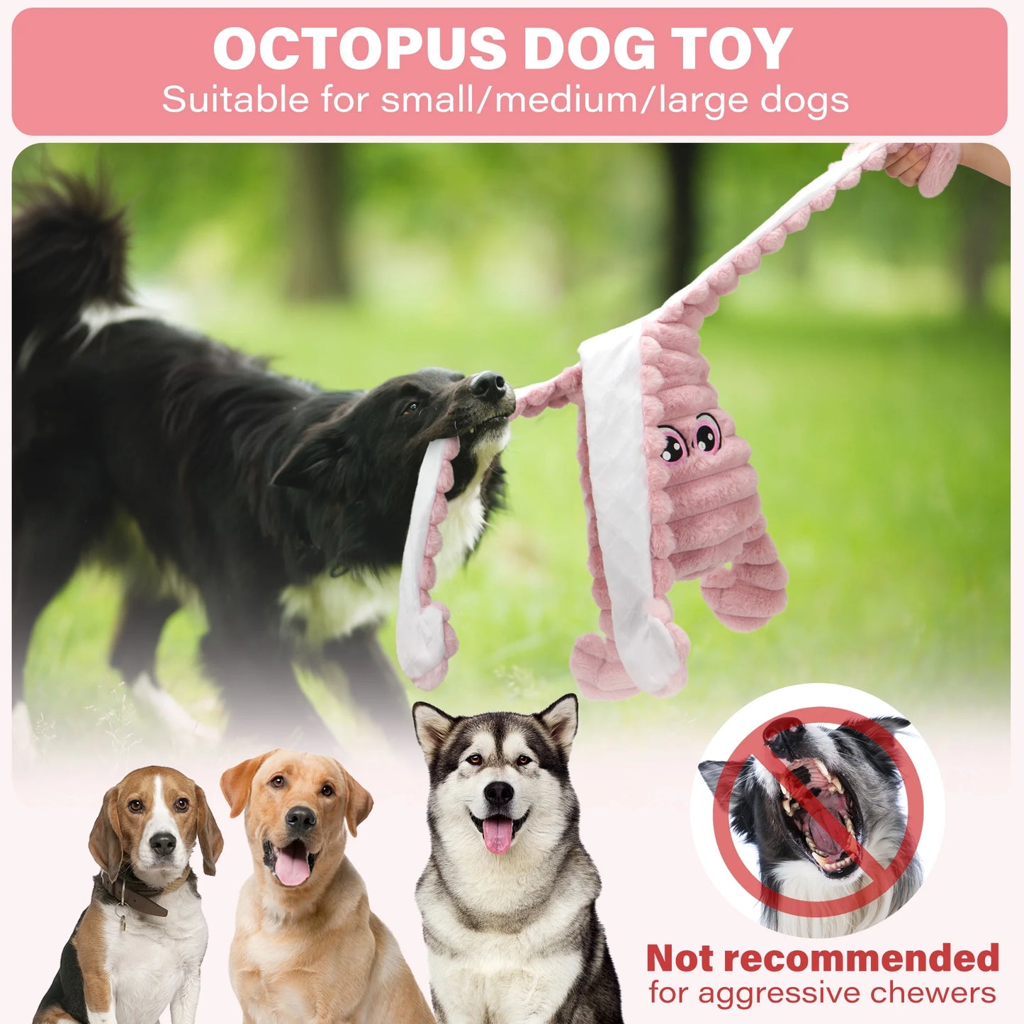 Dog Toys for Large Dogs, 27” Large Crinkle Squeaky Dog Chew Toy, Purple Octopus