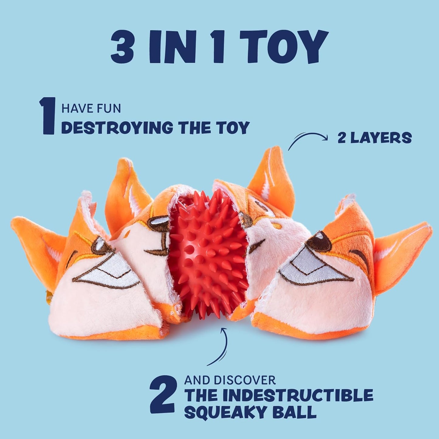 3-in-1 Interactive Squeaky Dog Toys for Aggressive Chewers - Suitable for Medium to Large Breeds - Puppy Teething Solution - Orange