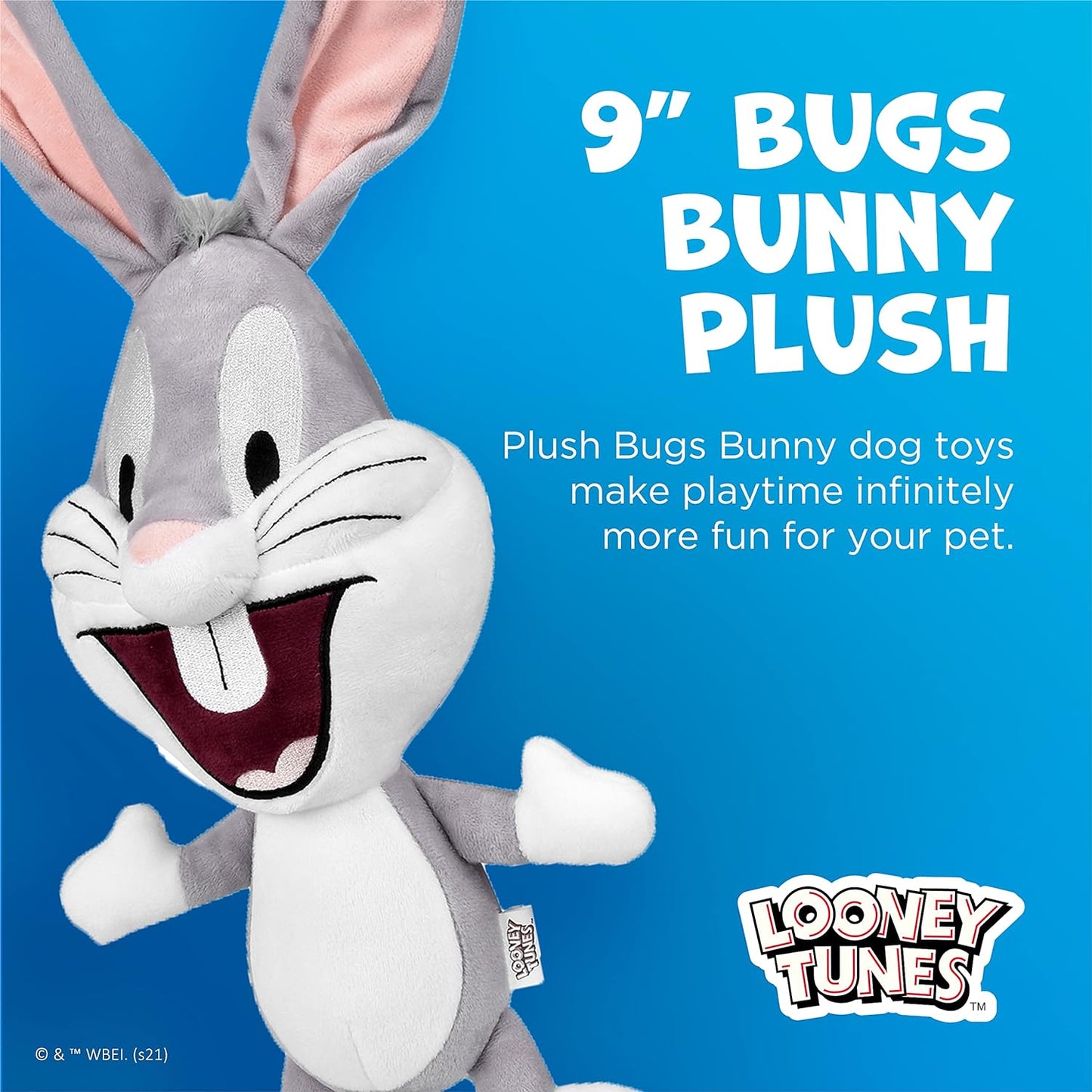 Looney Tunes Bugs Bunny Big Head Plush, Medium 9-Inch Stuffed Animal for All Dogs | Officially Licensed Warner Bros Dog Toy
