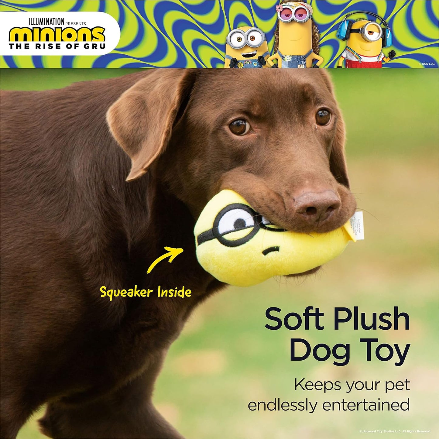 Minion Plush Toy Despicable Me Rise of Gru Otto Circle Dog Toy | Cute Plush Squeaky Dog Toy| Soft Stuffed Dog Chew Toys in Yellow, Minion Toys for All Dogs