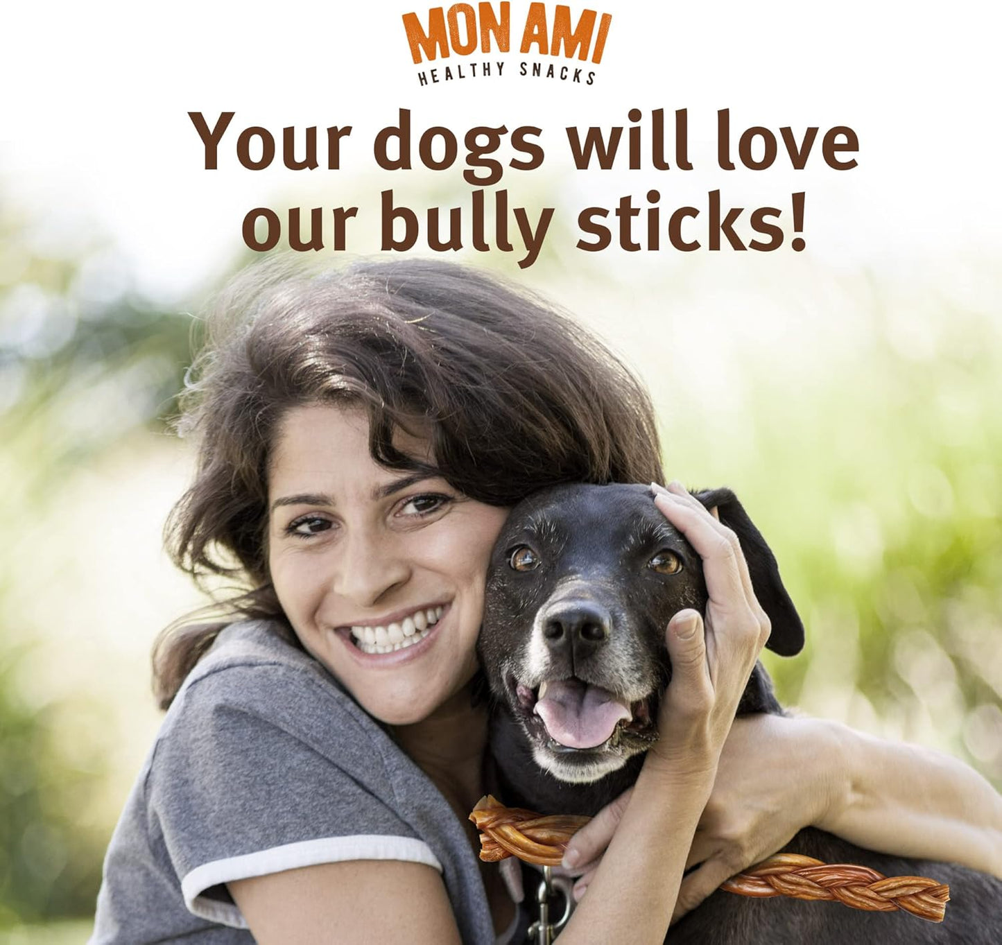 Mon Ami Braided Bully Sticks for Large and Small Dogs (11-12 Inches, Pack of 8) - Made from Grass Fed Beef Dog Treats - Natural Bully Sticks - Grain Free & High Protein Dog Snack