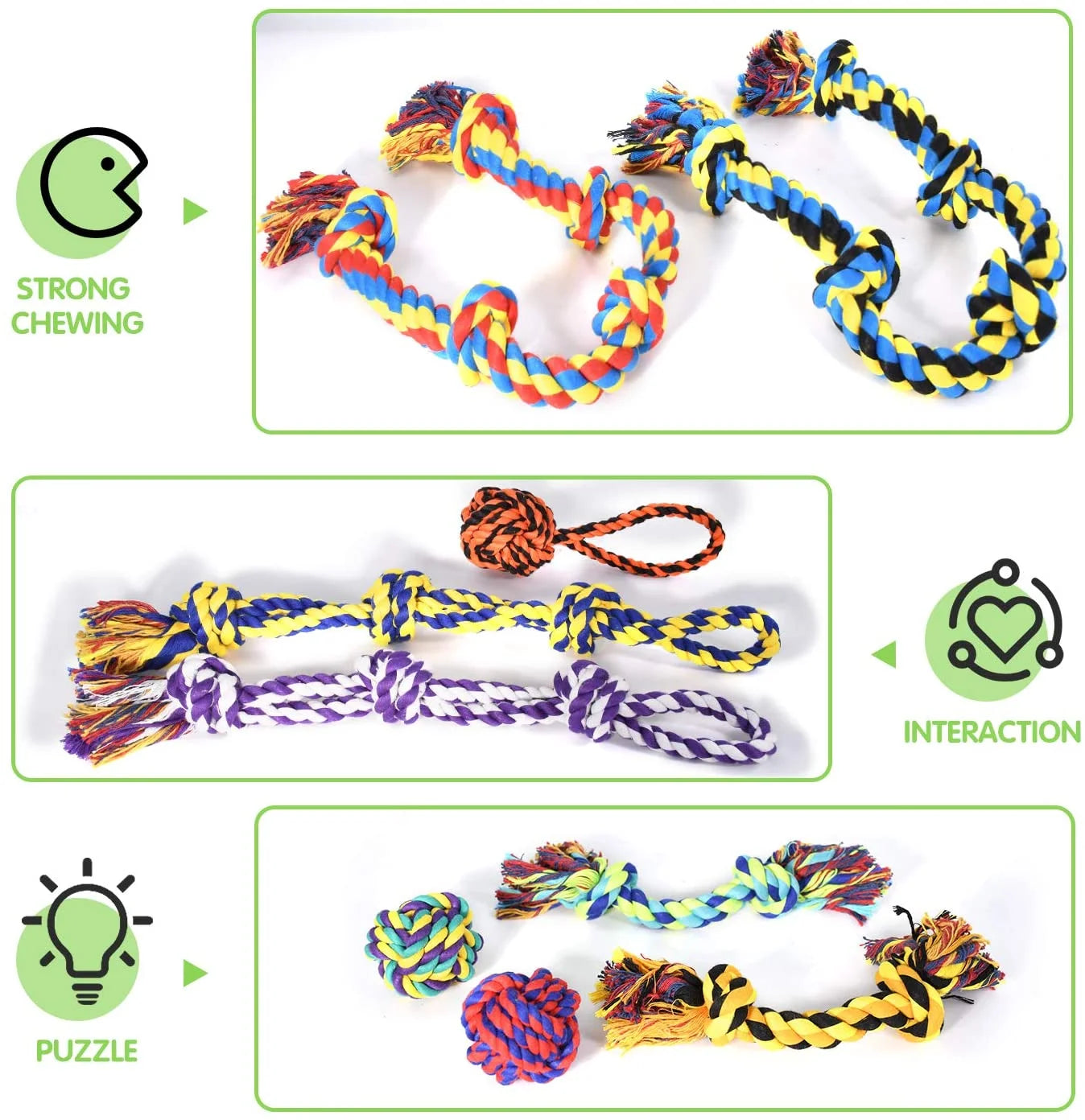 Large Tough Chew Toys, 9-Piece Indestructible Cotton Puppy Teething Tug Set for Aggressive Chewers
