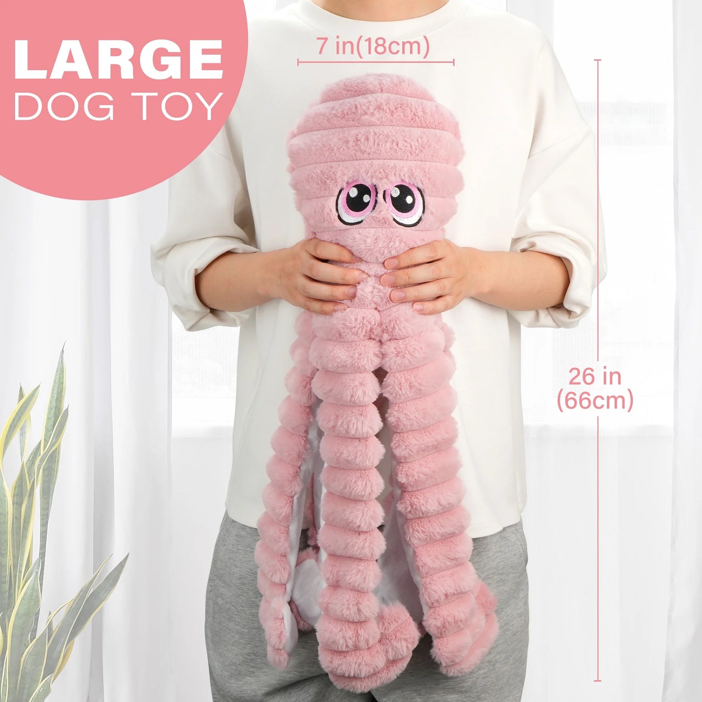 Dog Toys for Large Dogs, 27” Large Crinkle Squeaky Dog Chew Toy, Purple Octopus