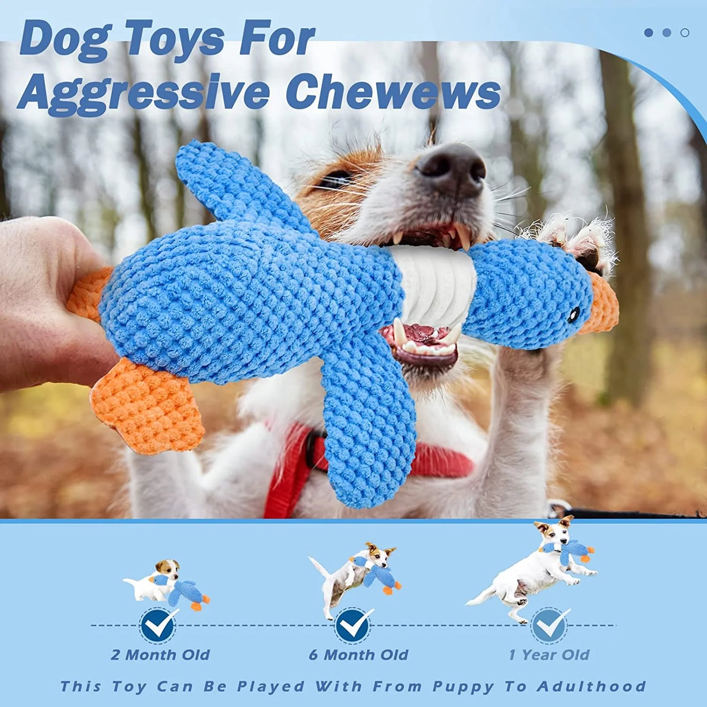 Upgraded Goose Indestructible Dog Toys for Aggressive Chewers Small Medium Large Breed, Crinkle Squeaky Dog Toys Plush Dog Toy Puppy Chew Toys for Teething, Duck Interactive Dog Puppy Toys