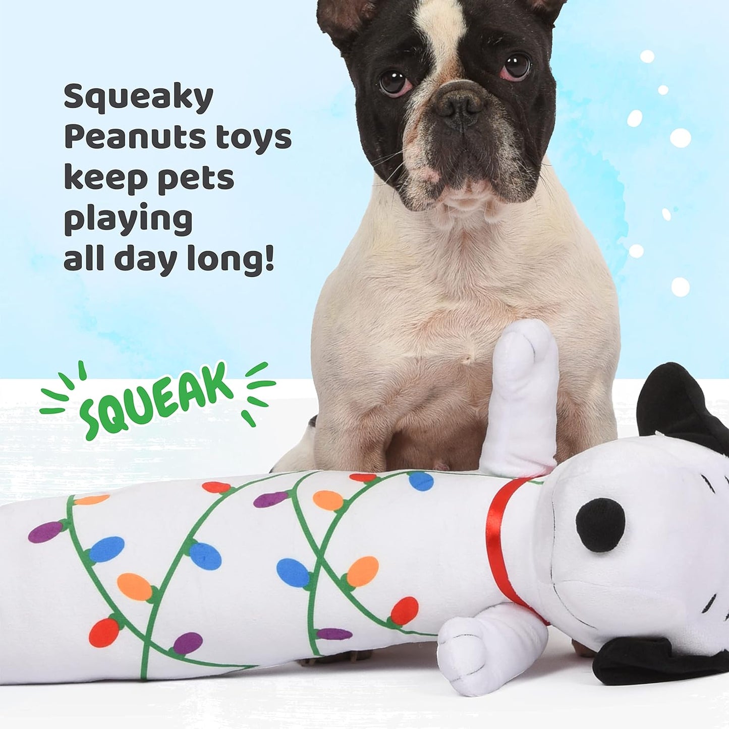 Snoopy Holiday Bobo Body Large Dog Toy | Plush Snoopy Tangled Holiday Lights Christmas Squeaky Dog Chew Toy | Plush Dog Toy for Large Dogs, 24", (FF18440)