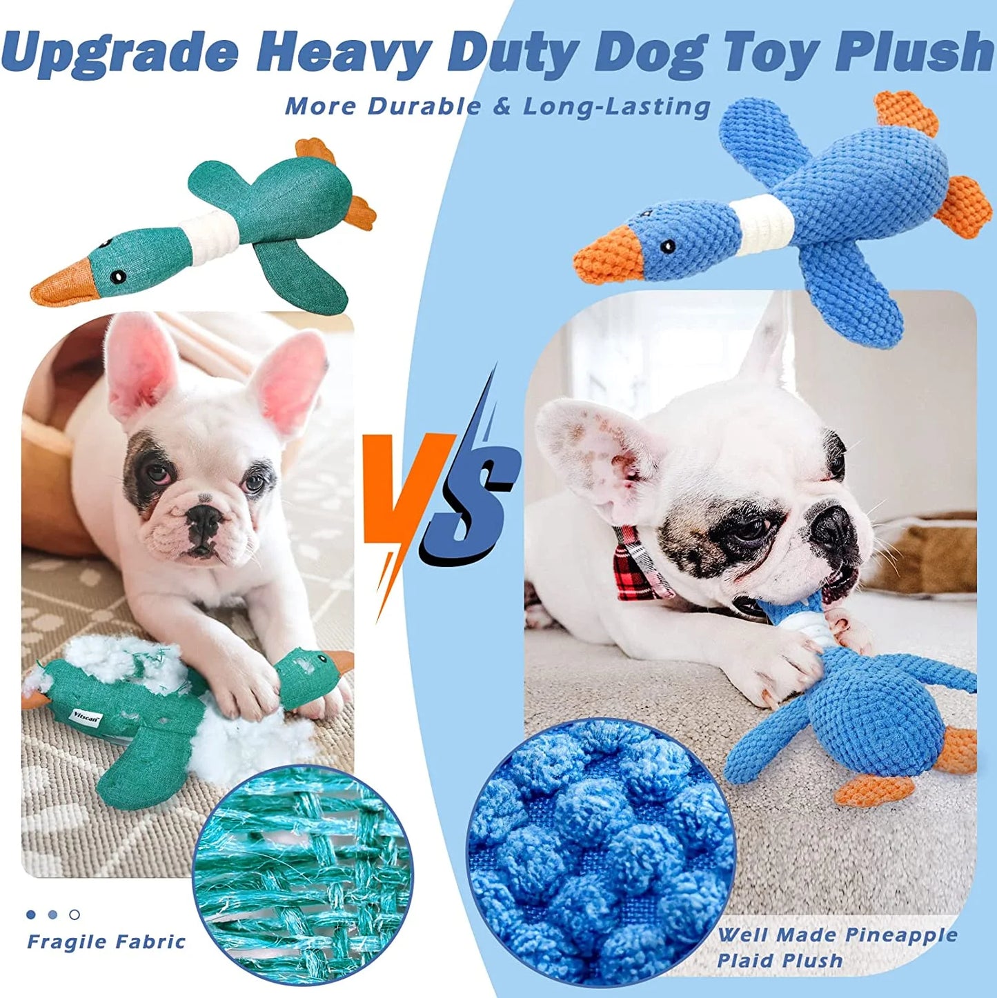 Upgraded Goose Indestructible Dog Toys for Aggressive Chewers Small Medium Large Breed, Crinkle Squeaky Dog Toys Plush Dog Toy Puppy Chew Toys for Teething, Duck Interactive Dog Puppy Toys
