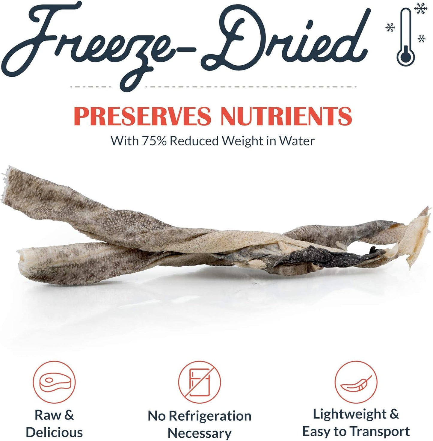 Freeze-Dried Raw Pet Treats for Dogs, Cod Skin Chews (6 Count)