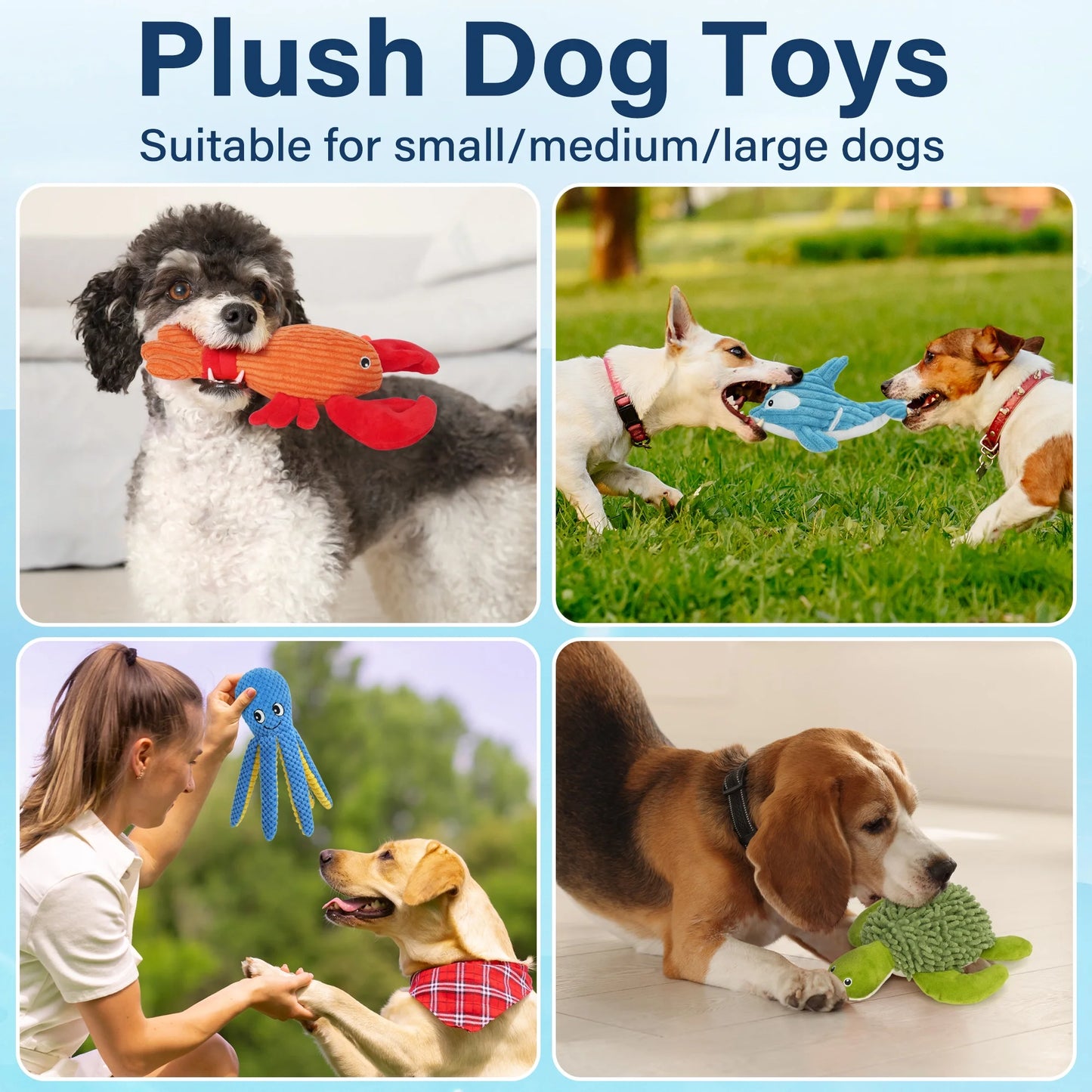 Dog Toys, 5Pc Plush Ocean Animal Dog Squeaky Toy, Crinkle Pet Toy, Stuffed Puppy Chew Toys