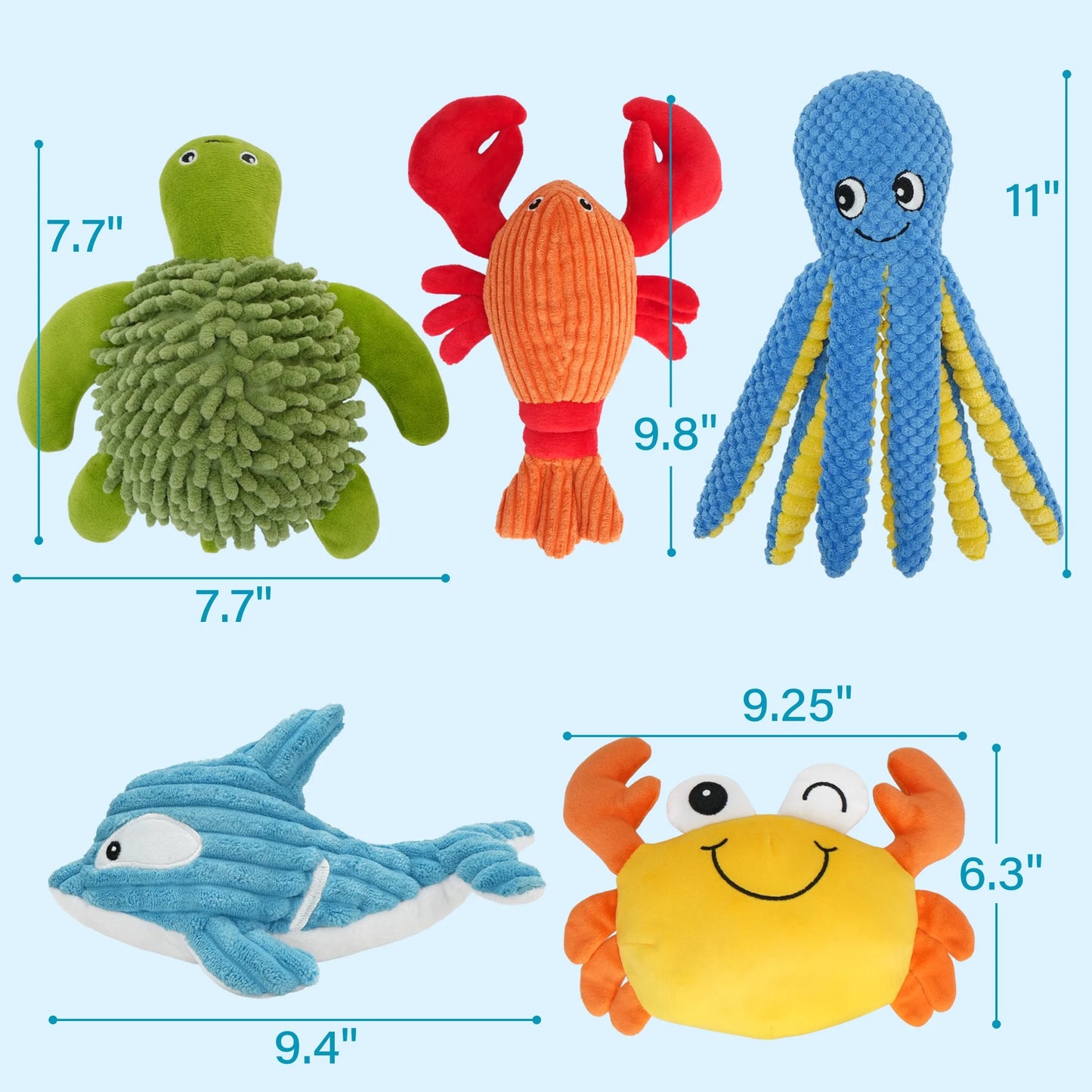 Dog Toys, 5Pc Plush Ocean Animal Dog Squeaky Toy, Crinkle Pet Toy, Stuffed Puppy Chew Toys