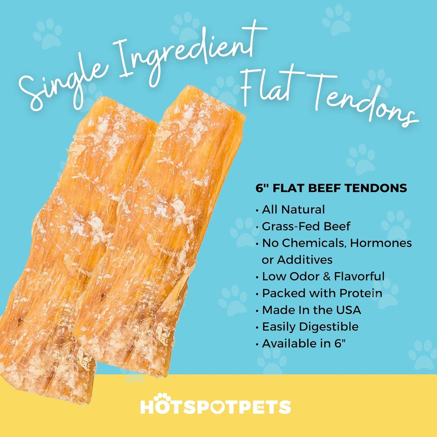 Hotspot Pets Beef Tendon Chews for Dogs - 6 Inch All Natural, Free-Range, Grass-Fed Premium Backstrap Tendon Dog Chews Treats