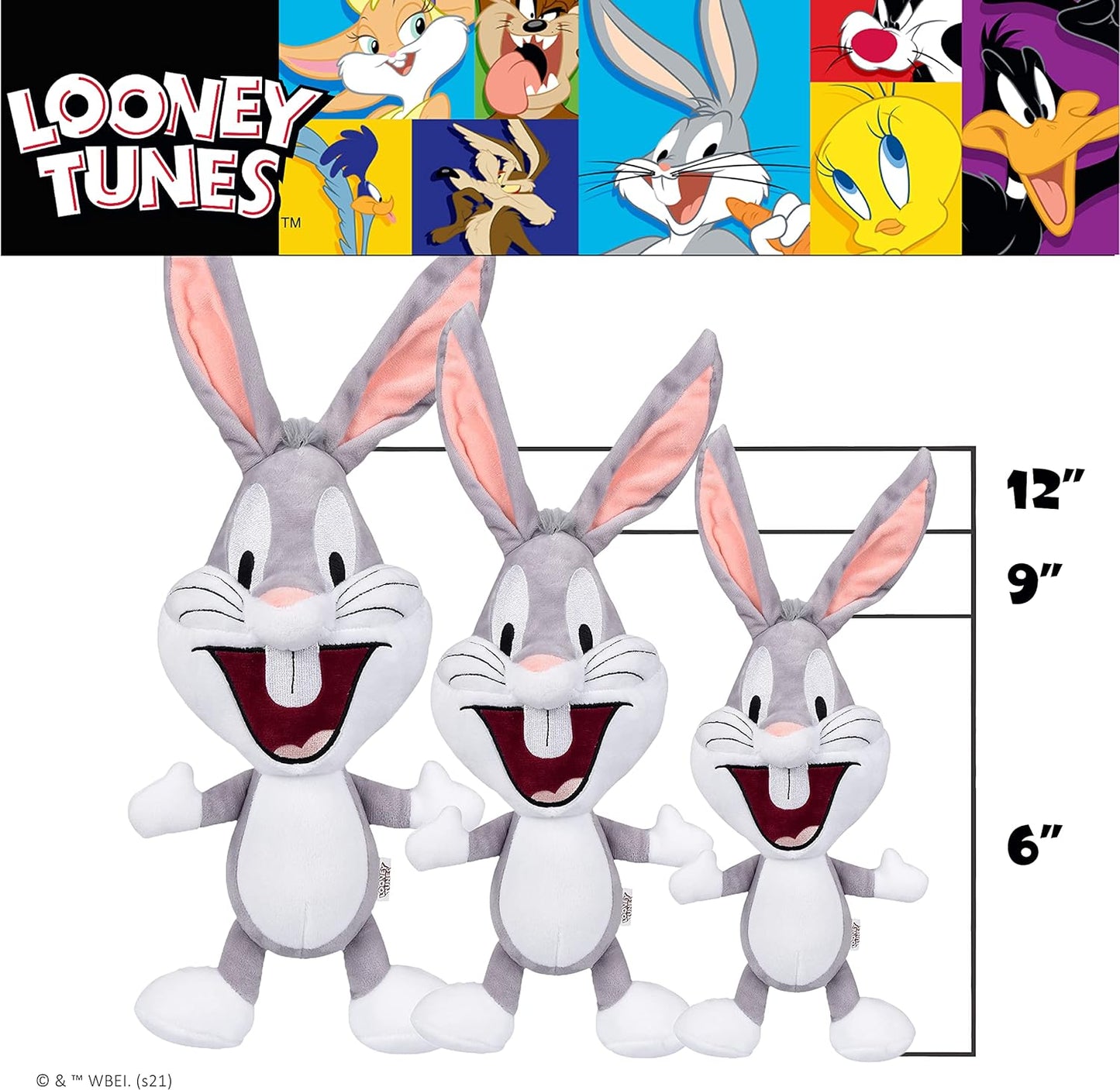 Looney Tunes Bugs Bunny Big Head Plush, Medium 9-Inch Stuffed Animal for All Dogs | Officially Licensed Warner Bros Dog Toy