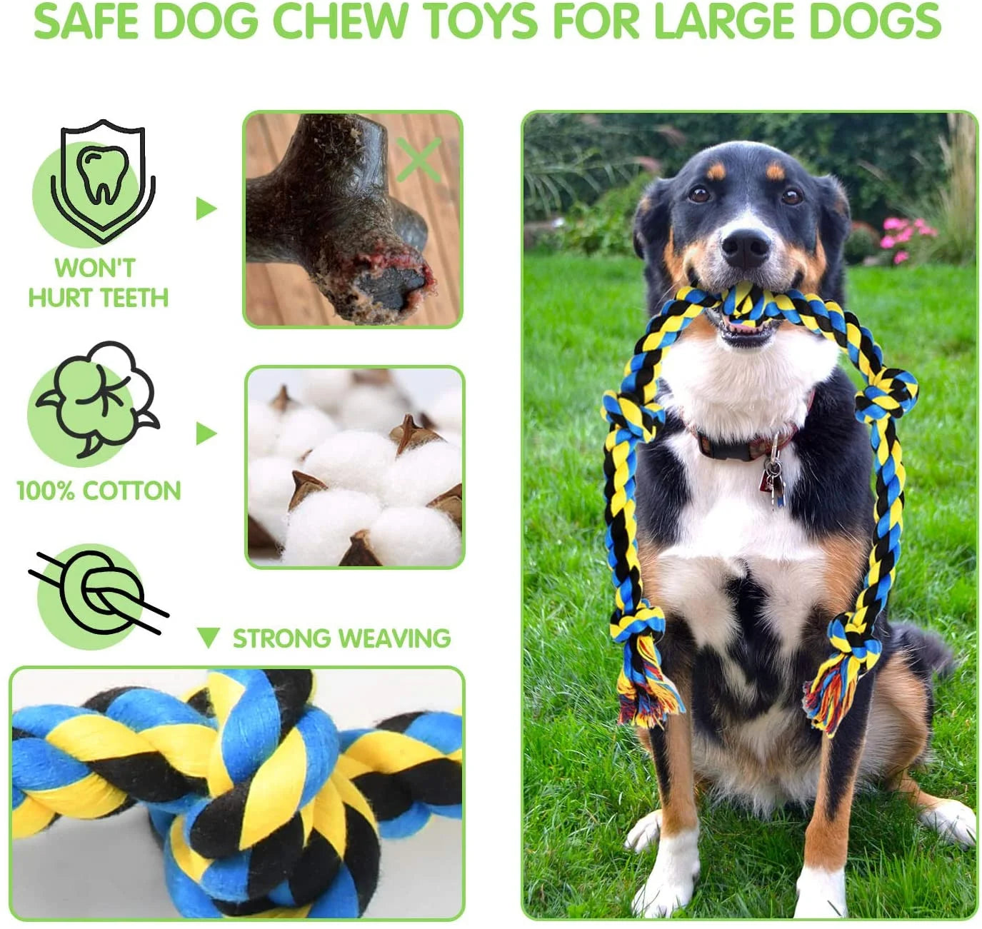 Large Tough Chew Toys, 9-Piece Indestructible Cotton Puppy Teething Tug Set for Aggressive Chewers