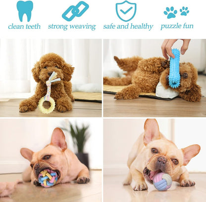 Teething Puppy Chew Toys with Interactive Tug Options and Storage Basket