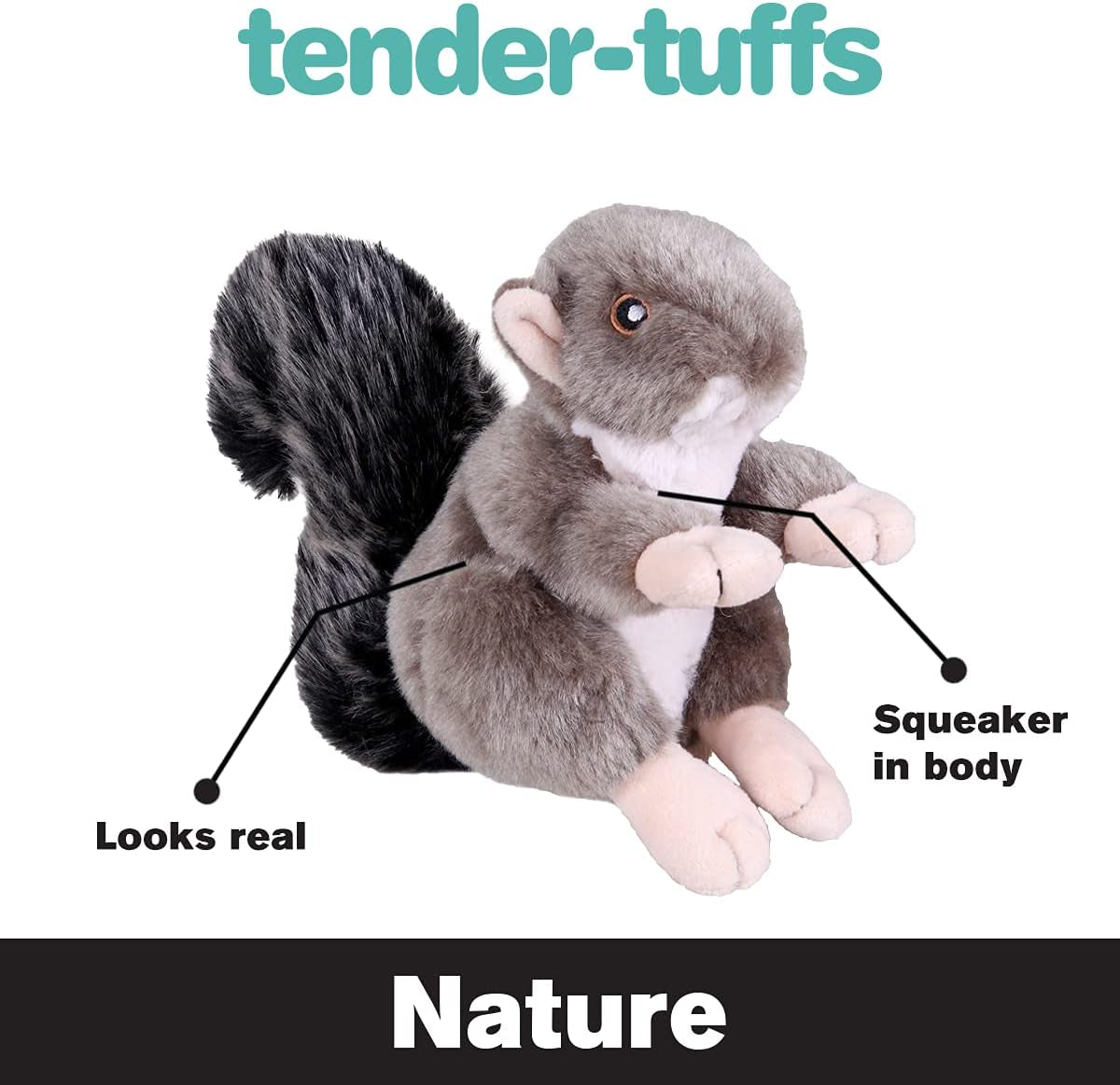 Smartpetlove Snuggle Puppy Tender-Tuffs Nature - Realistic Stuffed Dog Toy - Large Plush Squirrel Tough Dog Toy with Puncture Resistant Squeaker