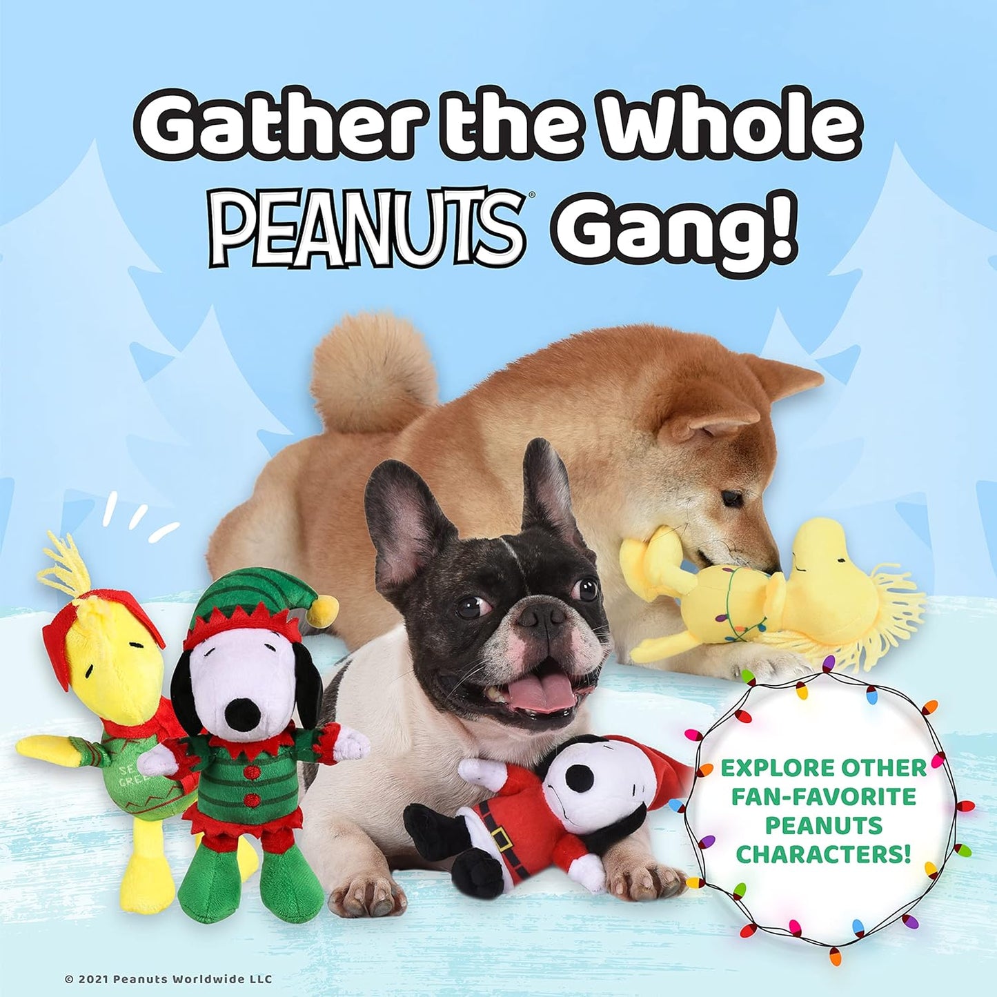 Snoopy Holiday Bobo Body Large Dog Toy | Plush Snoopy Tangled Holiday Lights Christmas Squeaky Dog Chew Toy | Plush Dog Toy for Large Dogs, 24", (FF18440)