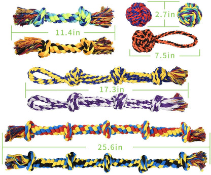 Large Tough Chew Toys, 9-Piece Indestructible Cotton Puppy Teething Tug Set for Aggressive Chewers