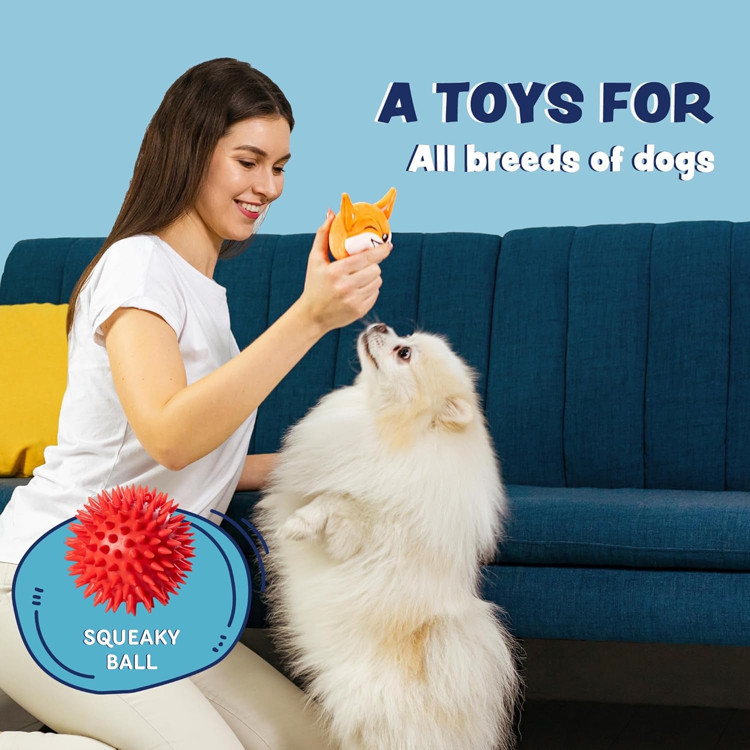 3-in-1 Interactive Squeaky Dog Toys for Aggressive Chewers - Suitable for Medium to Large Breeds - Puppy Teething Solution - Orange