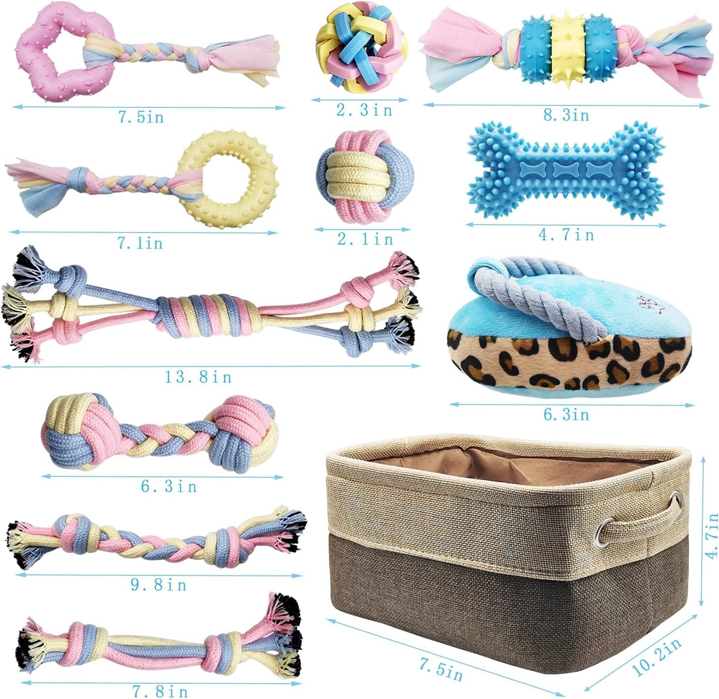 Teething Puppy Chew Toys with Interactive Tug Options and Storage Basket