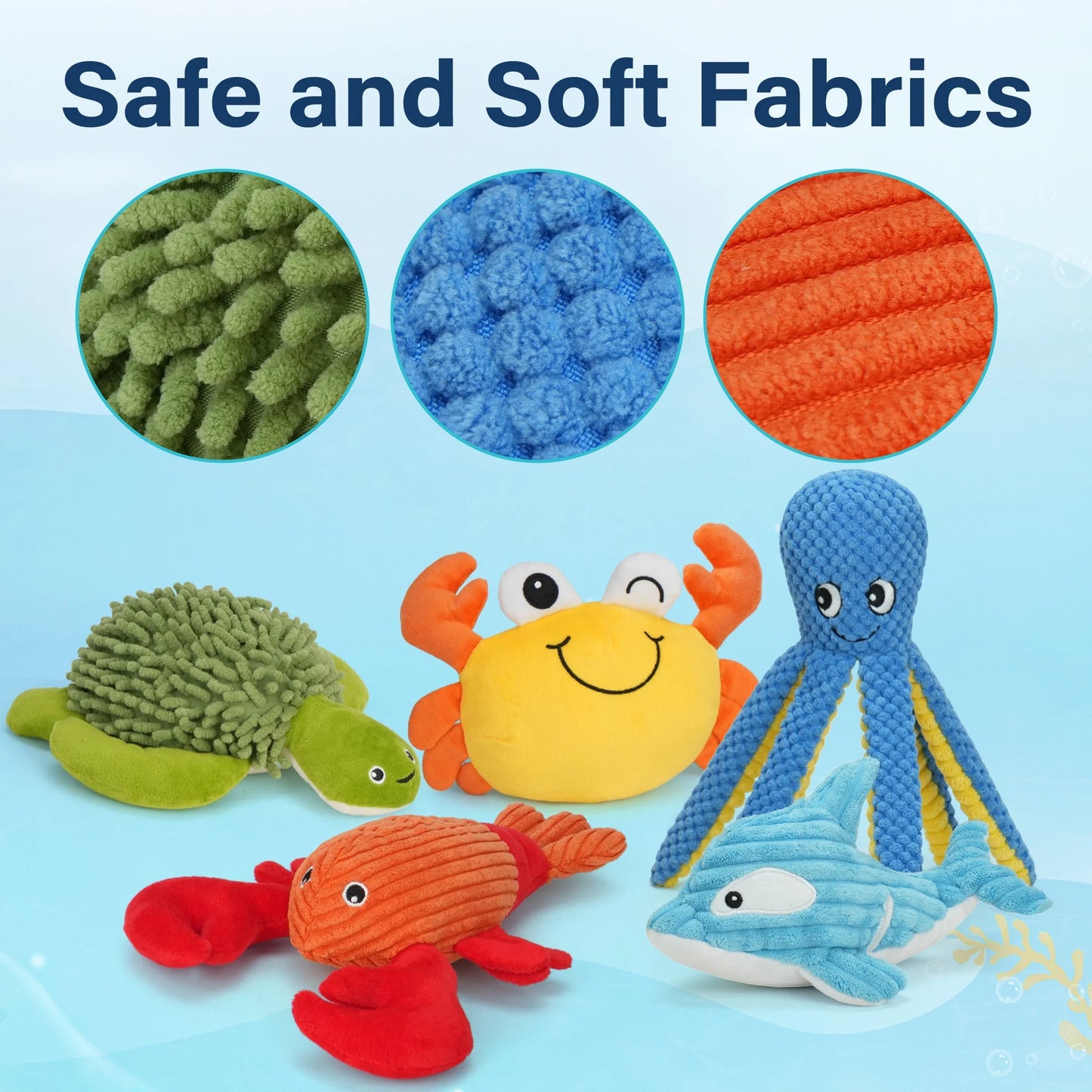 Dog Toys, 5Pc Plush Ocean Animal Dog Squeaky Toy, Crinkle Pet Toy, Stuffed Puppy Chew Toys