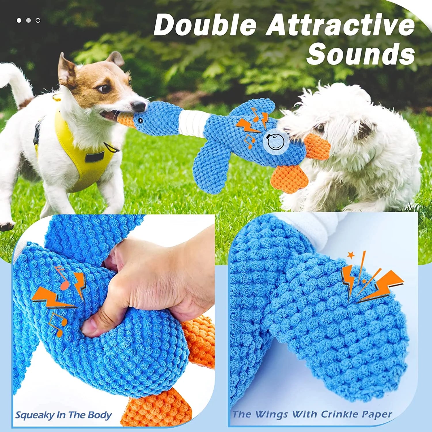 Upgraded Goose Indestructible Dog Toys for Aggressive Chewers Small Medium Large Breed, Crinkle Squeaky Dog Toys Plush Dog Toy Puppy Chew Toys for Teething, Duck Interactive Dog Puppy Toys