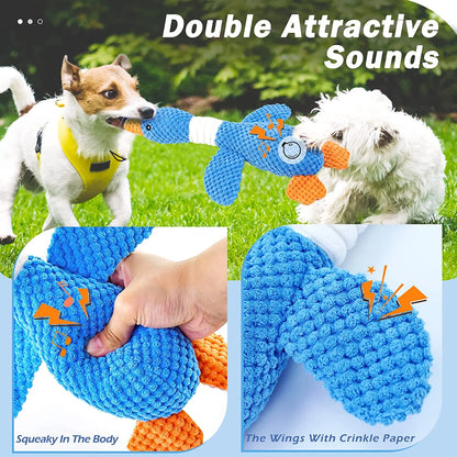 Upgraded Goose Indestructible Dog Toys for Aggressive Chewers Small Medium Large Breed, Crinkle Squeaky Dog Toys Plush Dog Toy Puppy Chew Toys for Teething, Duck Interactive Dog Puppy Toys