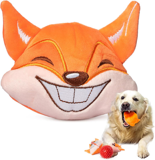 3-in-1 Interactive Squeaky Dog Toys for Aggressive Chewers - Suitable for Medium to Large Breeds - Puppy Teething Solution - Orange