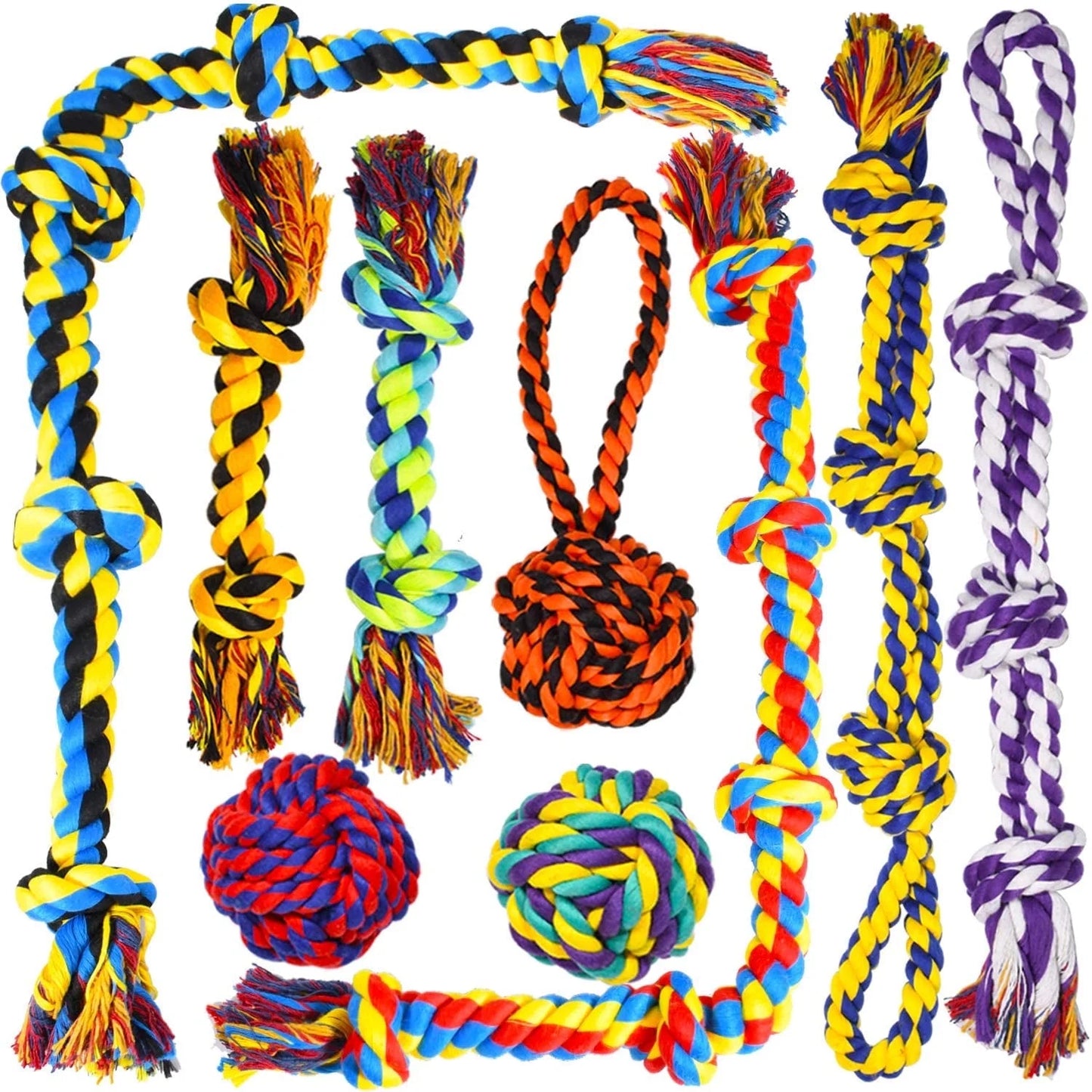 Large Tough Chew Toys, 9-Piece Indestructible Cotton Puppy Teething Tug Set for Aggressive Chewers