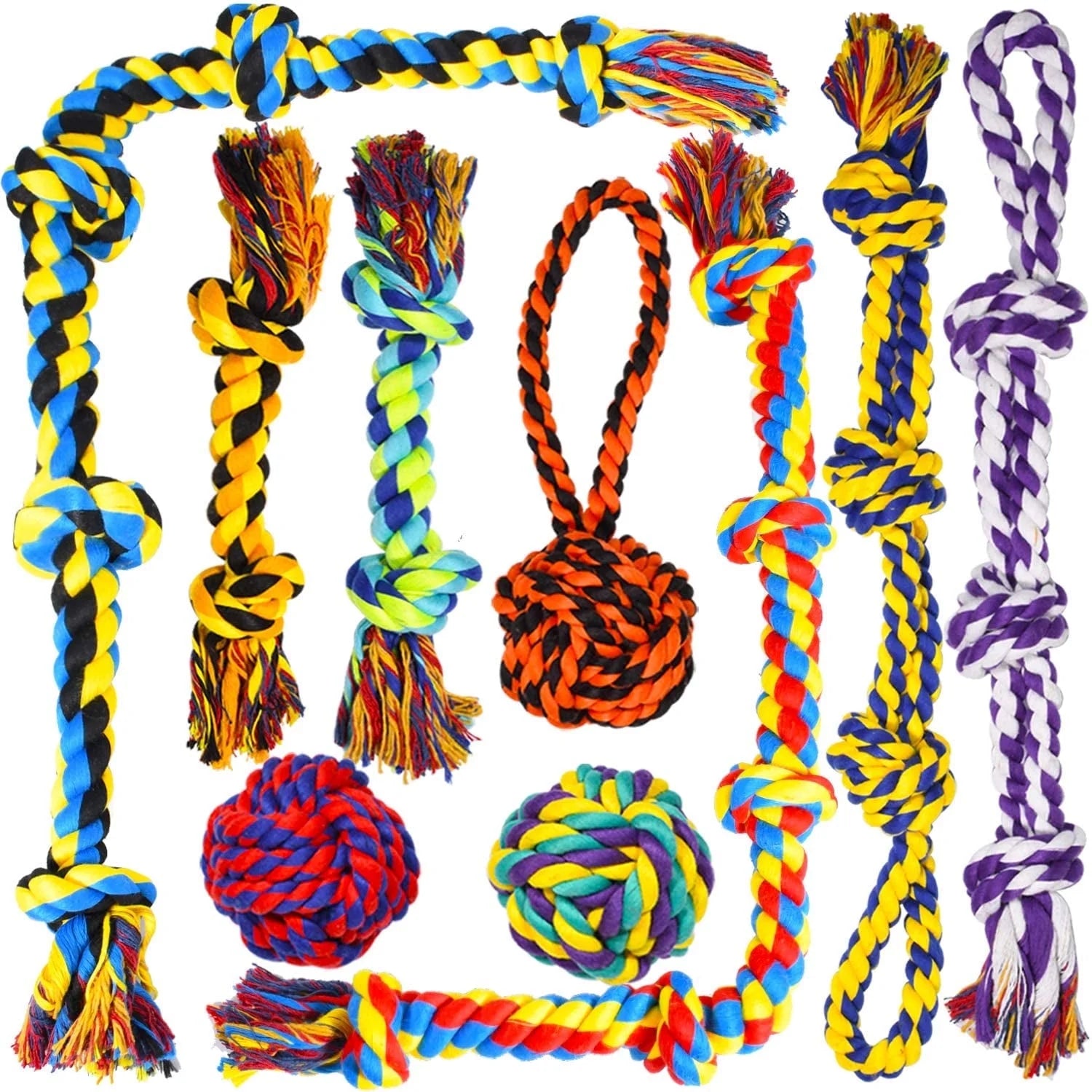 Large Tough Chew Toys, 9-Piece Indestructible Cotton Puppy Teething Tug Set for Aggressive Chewers