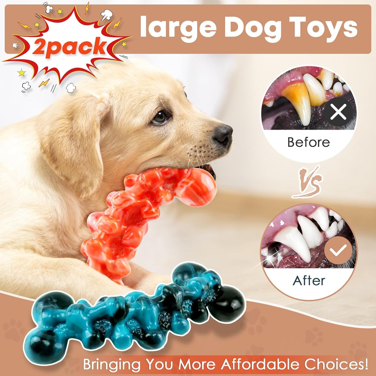 2 Pack Large Dog Chew Toys for Aggressive Chewers - Tough Dog Toys to Keep Them