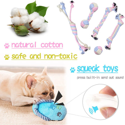 Teething Puppy Chew Toys with Interactive Tug Options and Storage Basket