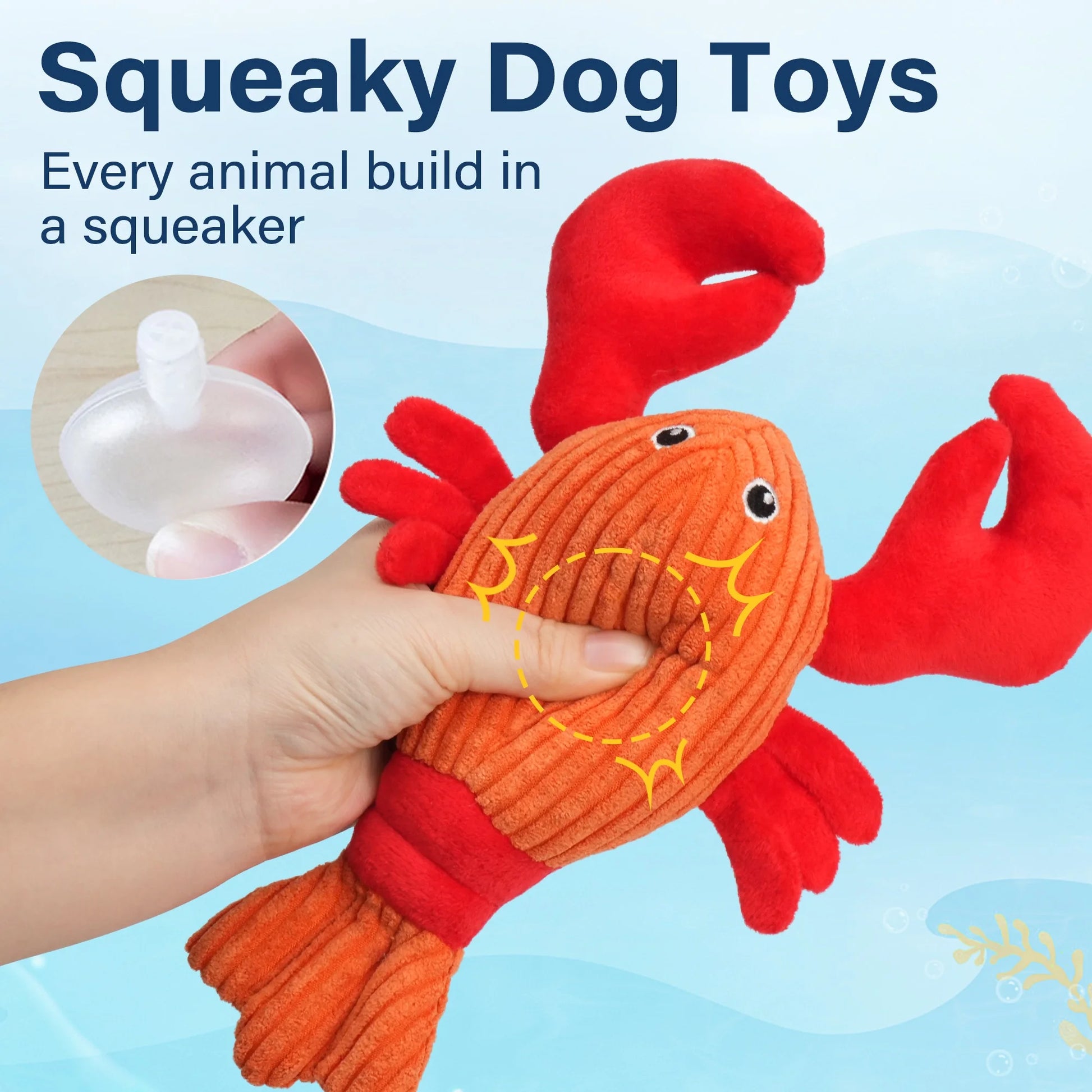 Dog Toys, 5Pc Plush Ocean Animal Dog Squeaky Toy, Crinkle Pet Toy, Stuffed Puppy Chew Toys