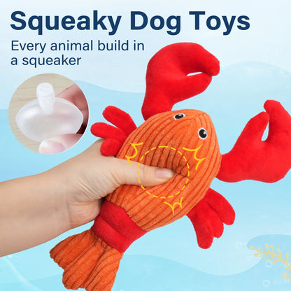 Dog Toys, 5Pc Plush Ocean Animal Dog Squeaky Toy, Crinkle Pet Toy, Stuffed Puppy Chew Toys