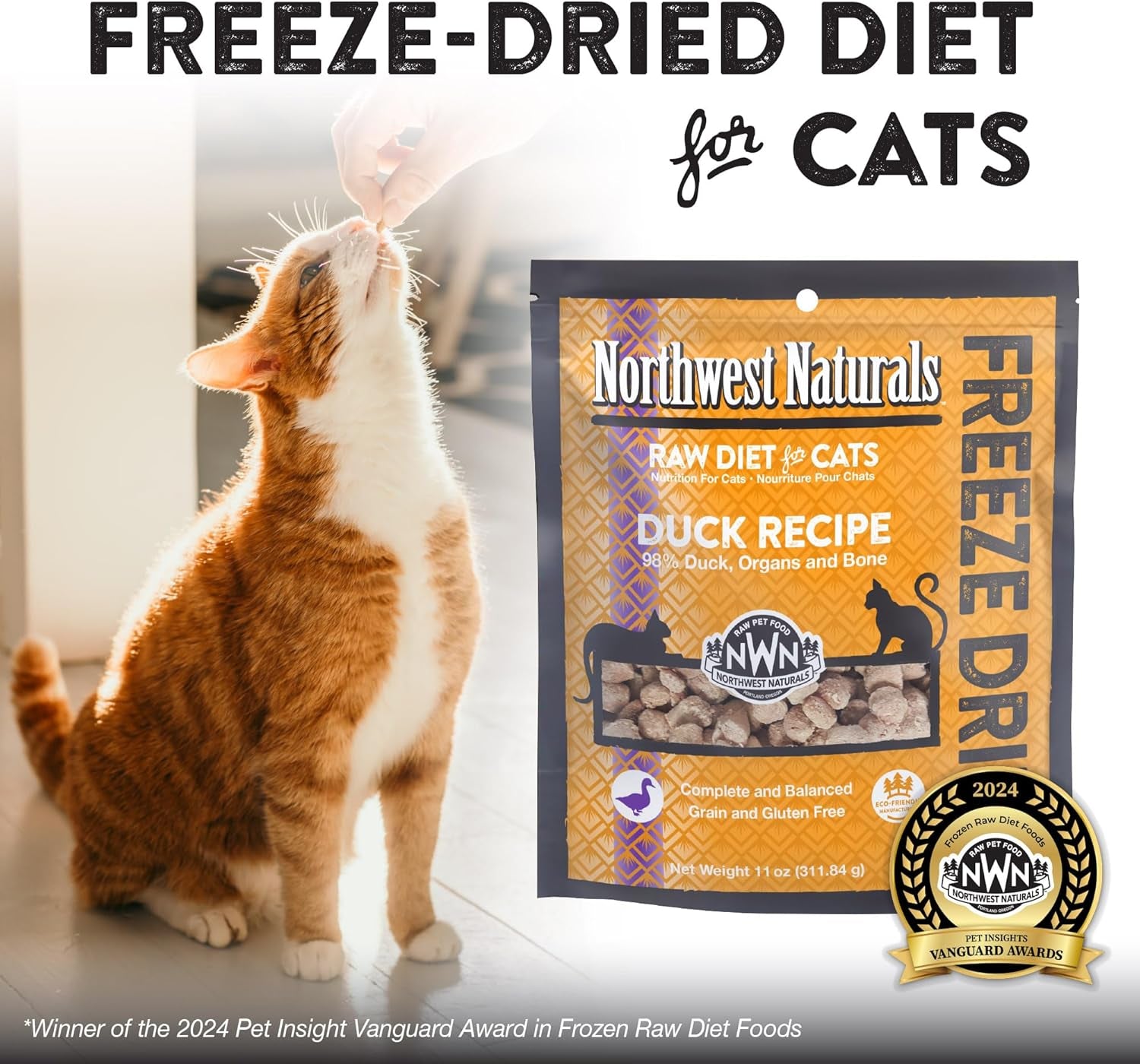 Northwest Naturals Freeze-Dried Duck Cat & Kitten Food – Bite-Sized Nibbles – Healthy, Limited, Human-Grade Ingredients, All-Natural, High-Protein – Complete & Balanced, Grain-Free – 11 Oz (Pack of 3)