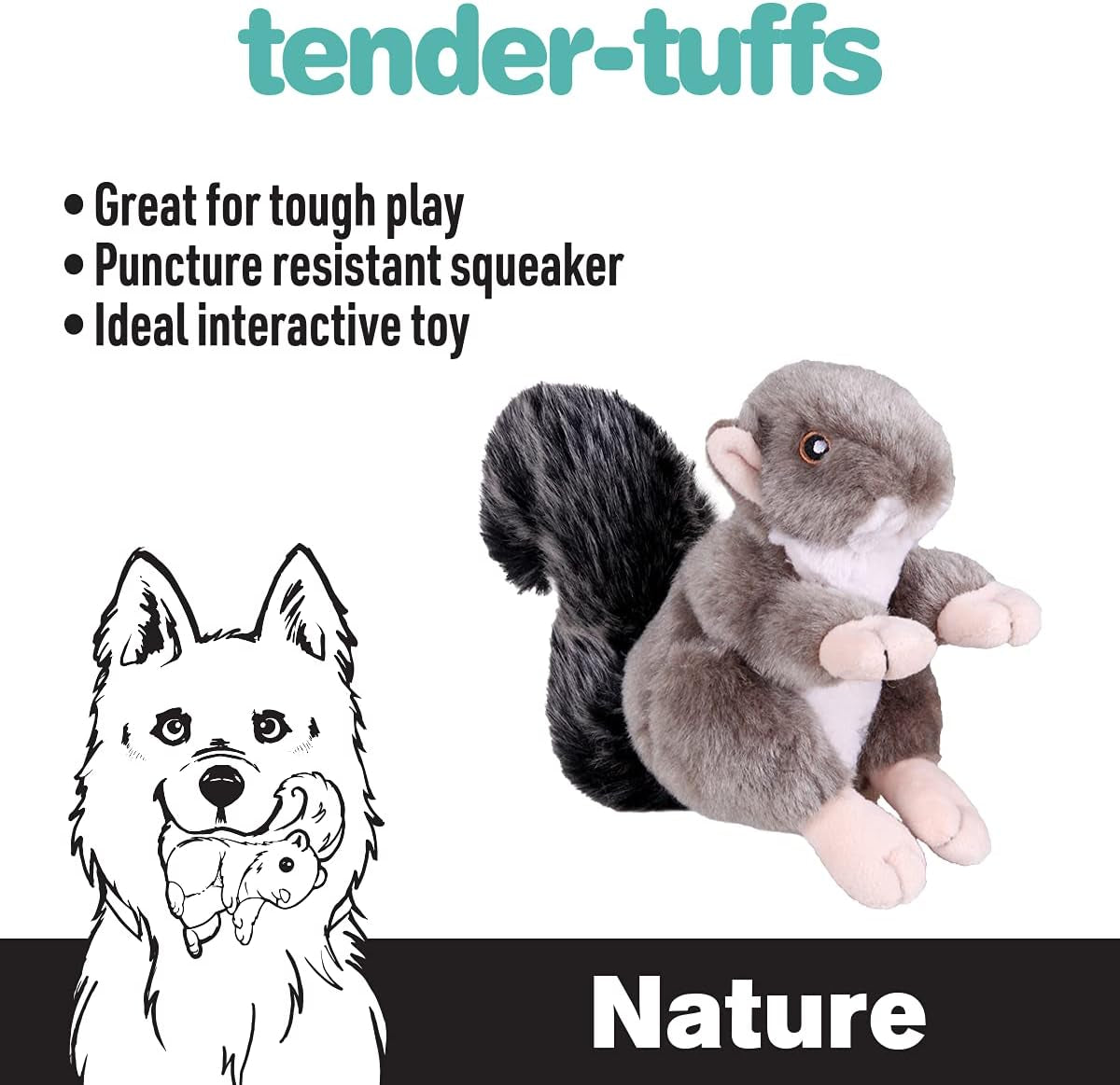 Smartpetlove Snuggle Puppy Tender-Tuffs Nature - Realistic Stuffed Dog Toy - Large Plush Squirrel Tough Dog Toy with Puncture Resistant Squeaker